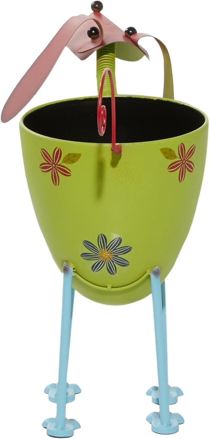 Deco 79 Metal Dog Indoor Outdoor Planter - Large Pot With Floral Pattern, 19" x 8" x 18", Green