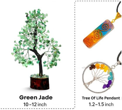 Green Jade Silver Wire Artificial Crystal Tree – Natural Gemstone Bonsai for Home & Office Decor, Healing, and Feng Shui
