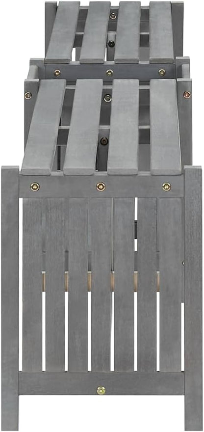 vidaXL Garden Corner Bench with Planter 46.1In Solid Acacia Wood Grey Outdoor Seating for 2 People Stylish and Durable Design Weather Resistant Rustic Furniture Wooden Patio