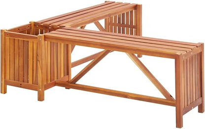 vidaXL Solid Acacia Wood Patio Corner Bench with Planter - Weather-Resistant Outdoor Seating - Versatile Garden and Deck Furniture with Planter Box - 46"x46"x15.7"