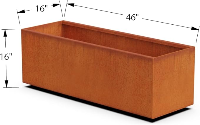 Plantercraft Large Rectangular Planters for Outdoor Plants - 46x16 Inch Corten Steel Planter | Extra Large Outdoor Planter Box for Modern Patio & Garden | Heavy Duty Metal Planter