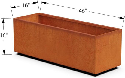 Plantercraft Large Rectangular Planters for Outdoor Plants - 46x16 Inch Corten Steel Planter | Extra Large Outdoor Planter Box for Modern Patio & Garden | Heavy Duty Metal Planter
