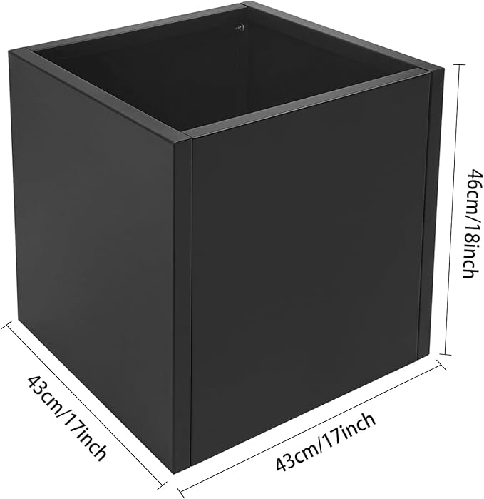 Steel Planter Box Square Indoor Outdoor Planters Large Metal Planter Flower Pot for Garden Patio Deck Yard Commercial Residential (Black, 17" L x 17" W x 18" H)
