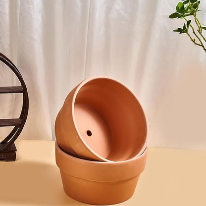 8 Inch Shallow Terracotta Pot for Succulent - 2 Pcs Large Clay Planter Pots with Drainage Hole, Shallow Plant Pottery Pots for Cactus Succulent and Other Indoor Outdoor Plants