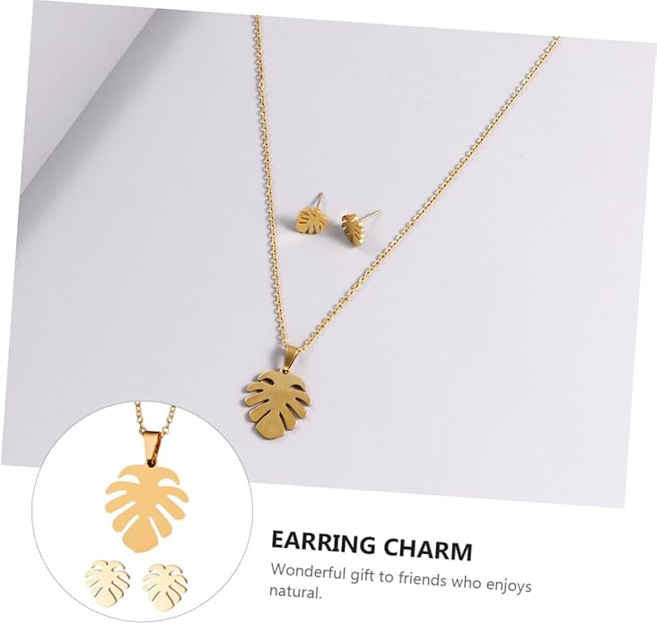 Monstera Leaf Jewelry for Women Dainty Lightweight Necklace and Earrings Trio Tropical Plant-inspired Accessories for Daily Wear Parties and
