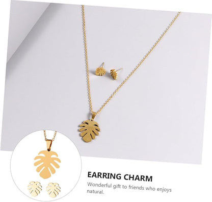 Monstera Leaf Jewelry for Women Dainty Lightweight Necklace and Earrings Trio Tropical Plant-inspired Accessories for Daily Wear Parties and