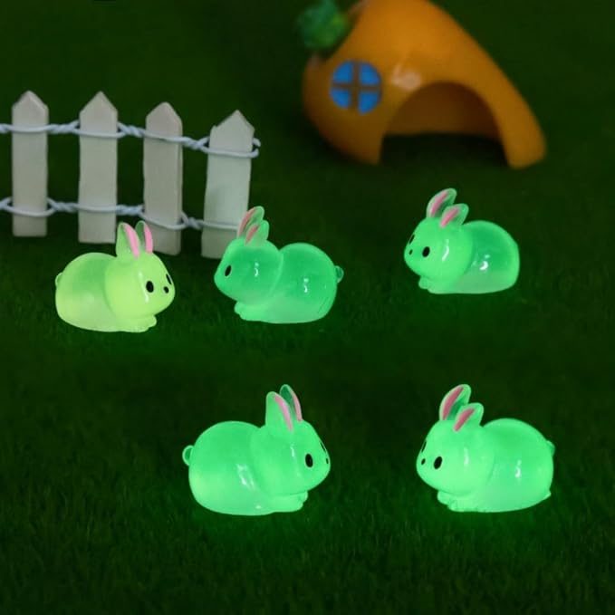 12Pcs Luminescent Mini Resin Animals, Mini Rabbits Figurines, Small Resin Rabbit Miniature Statues,polyresin Statue Fairy Tale Gardens, DIY Decorations Tiny Raccoons.Polyresin Statue