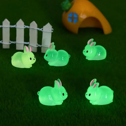 12Pcs Luminescent Mini Resin Animals, Mini Rabbits Figurines, Small Resin Rabbit Miniature Statues,polyresin Statue Fairy Tale Gardens, DIY Decorations Tiny Raccoons.Polyresin Statue
