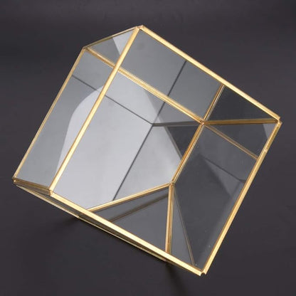 Gold Geometric Shape Succulents Plant Flowerpot, Glass Planter with Copper Frame, Modern Home Table Decoration for Succulents Ferns Cacti, Transparent Glass Planter for Office