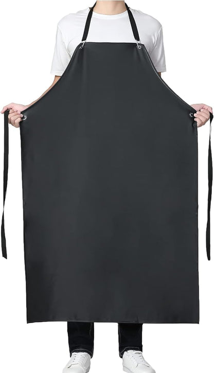 Waterproof Rubber Vinyl Apron, 43'' for Dishwashing/Kitchen Cooking, Chemical Resistant MD006-Blackred