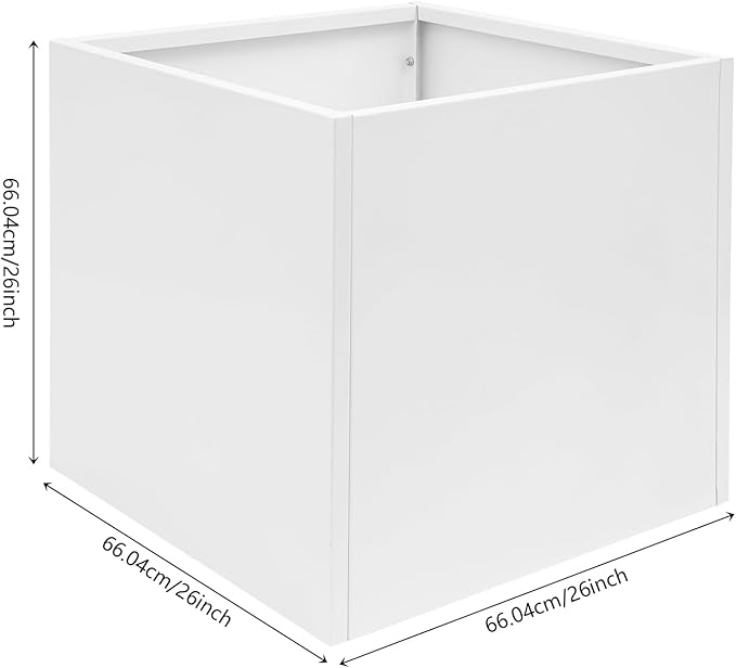 DYNAMI Square Planter Box with Removable Partition,26x26x26in Steel Metal Planters Large Cube Plant Pot for Outdoors,Modern Heavy Duty Flower Pot for Patio, Deck, Yard, Garden (White, 26inch)
