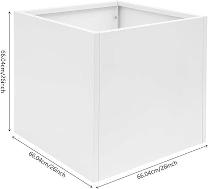 DYNAMI Square Planter Box with Removable Partition,26x26x26in Steel Metal Planters Large Cube Plant Pot for Outdoors,Modern Heavy Duty Flower Pot for Patio, Deck, Yard, Garden (White, 26inch)