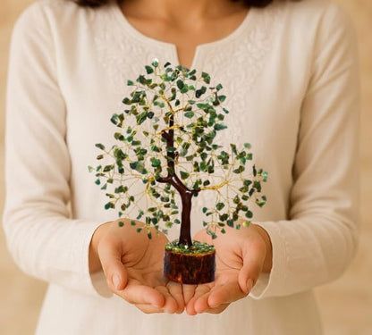 Green Aventurine Gemstone Tree with Golden Wire – Feng Shui Crystal Bonsai for Abundance, Healing & Décor