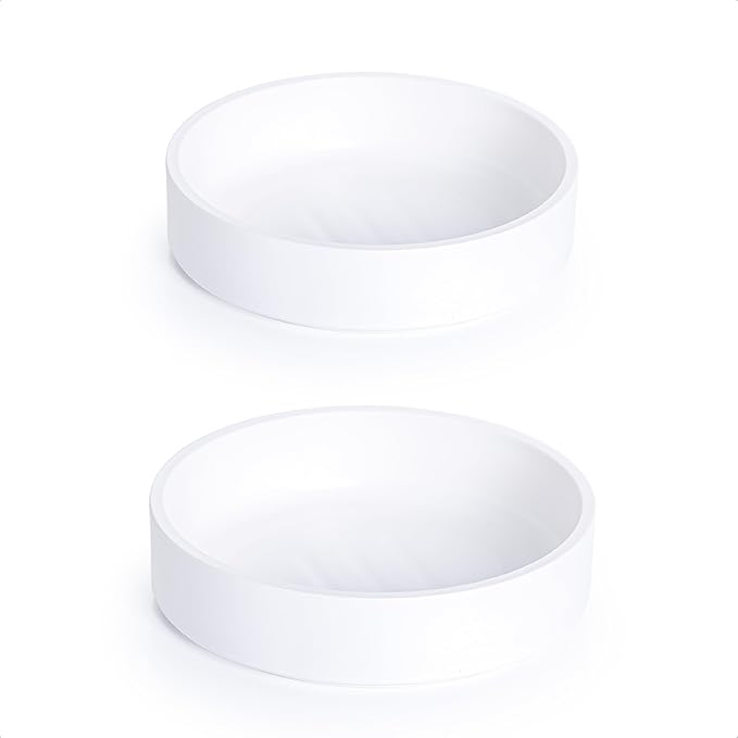 Phoenix Vine 6 Inch Plastic Plant Saucer Water Drip Tray, Heavy Sturdy Round Plant Drainage Tray for Indoors Outdoor, Set of 2, Matte White, 21-TY-6W-2