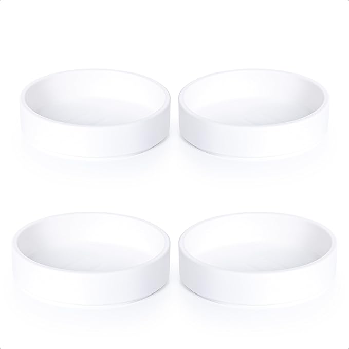Phoenix Vine 4 Inch Plastic Plant Saucer Water Drip Tray, Heavy Sturdy Round Plant Drainage Tray for Indoors Outdoor, Set of 4, Matte White, 21-TY-4W-4