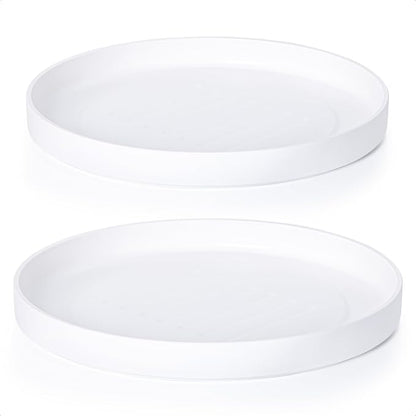Phoenix Vine 14 Inch Plastic Plant Saucer Water Drip Tray, Heavy Sturdy Round Plant Drainage Tray for Indoors Outdoor, Set of 2, Matte White, 21-TY-14W-2