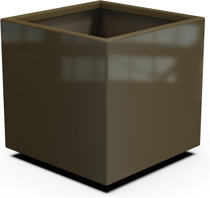 Plantercraft Powder-Coated Aluminum Planter Box - Square Cube - Metal All Weather | Indoor Outdoor | Made in USA | Fully Assembled