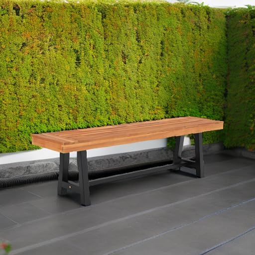 Sophia & William Outdoor Bench Garden Bench Wood 63", Patio Dining Bench Weatherproof, Wooden Park Front Porch Benches for Outside, Backless Acacia Wood Bench Long Narrow Clearance, Teak