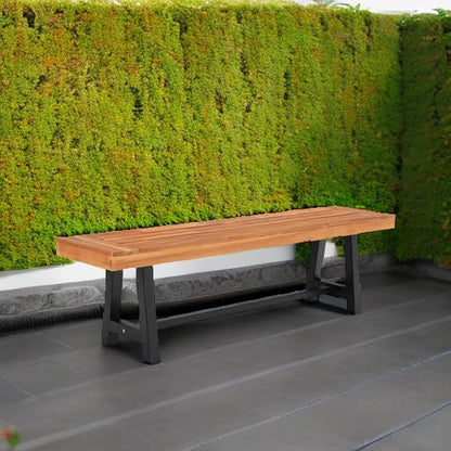 Sophia & William Outdoor Bench Garden Bench Wood 63", Patio Dining Bench Weatherproof, Wooden Park Front Porch Benches for Outside, Backless Acacia Wood Bench Long Narrow Clearance, Teak