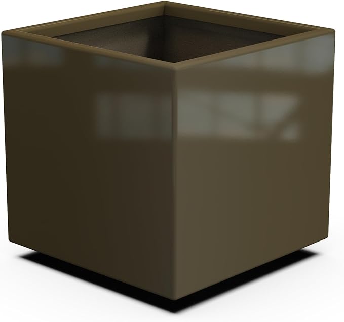 Plantercraft Powder-Coated Aluminum Planter Box - Square Cube - Metal All Weather | Indoor Outdoor | Made in USA | Fully Assembled