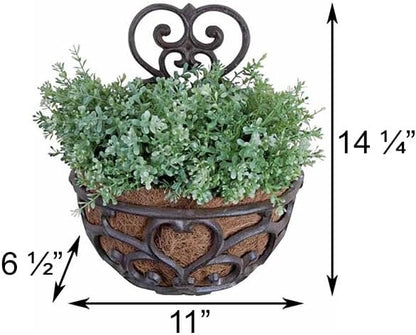 BestNest 2 Pack Esschert Design Victorian Half-Round Wall Planters | Ornate Cast Iron Scrollwork Wall Planters | Rustic Brown & Black Finish | Decorative Outdoor Planters for Flowers, Herbs & Greenery