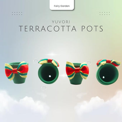 Mini Terracotta Pots – Small Clay Flower Pots for Succulents, Cactus, DIY Crafts, Fairy Garden, Miniatures, School Projects, Mini Planters - Set of 30 (Bow Accent, 1.2 Inch)