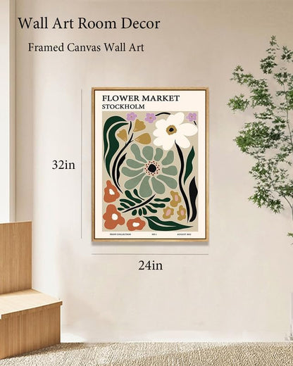 Zzuyi Flower Market Framed Wall Art,Botanical Decor, Large Wall Art for Living Room, Bed Room, Office- 24"x32" Natural Framed