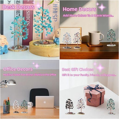 YATOJUZI Green Turquoise Crystal Trees Natural Crystals Stones Gemstones Tree Copper Wire Agate Base Tree of Life Feng Shui Decor Reiki Energy Lucky for Room Desk Home Decors Gifts for Women Men