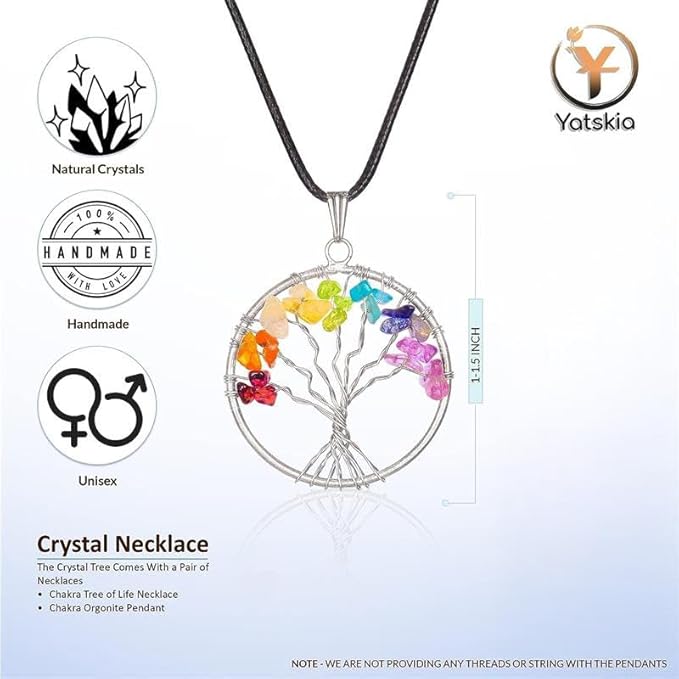 YATSKIA Green Aventurine Gemstone Tree Natural Stone Feng Shui Wire Bonsai Seven Chakra Jewelry Trees of Life Necklace Good Luck Handmade Prosperity Success Stones Gift Home Office Desk Shelves Décor