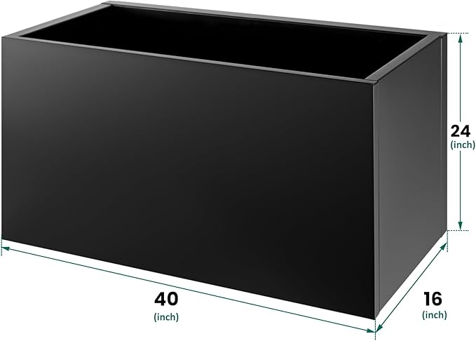 Metal Planter Box 40"x16"x24", Rectangular Steel Planter Box Frost Proof Rust Resistant Indoor&Outdoor, Heavy Duty Steel Planters for Commercial and Residential Use, Black