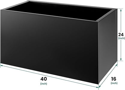 Metal Planter Box 40"x16"x24", Rectangular Steel Planter Box Frost Proof Rust Resistant Indoor&Outdoor, Heavy Duty Steel Planters for Commercial and Residential Use, Black