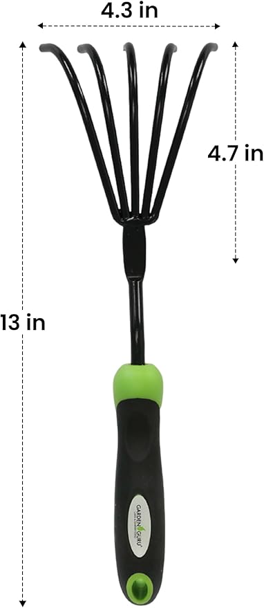 Garden Guru Hand Rake Cultivator Claw Soil Tiller with Ergonomic Handle - Military Grade Steel & Rust Resistant - 5 Tine Japanese Ninja Claw - Perfect Pulverized and Aerated Soil (2 Pack)