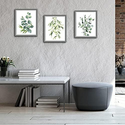Zonon 9 Pcs Botanical Plant Wall Prints Eucalyptus Wall Decor, 10" x 8" Boho Sage Green Leaves Decoration Posters, Unframed Minimalist Watercolor Art Prints for Bathroom Living Bedroom Kitchen