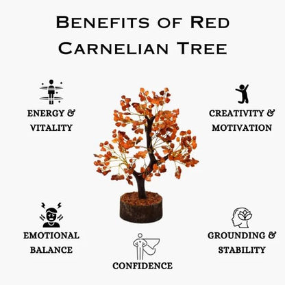 WC Carnelian Chakra Tree of Life - Crystal Tree with 300 Beads for Positive Energy, Sacral Chakra Healing, Good Luck Gift Feng Shui Decor