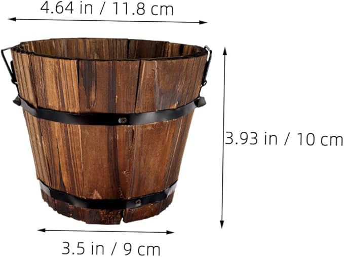 Wooden Barrel Flower Pot Succulent Planter 4 Inch Rustic Vintage Style Indoor Outdoor Garden Decor
