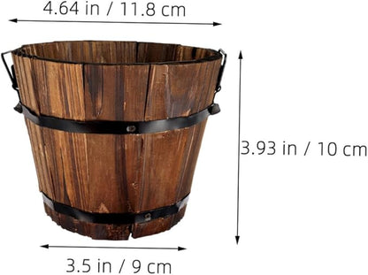 Wooden Barrel Flower Pot Succulent Planter 4 Inch Rustic Vintage Style Indoor Outdoor Garden Decor