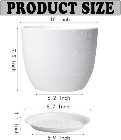 Plant Planters Pots 3 Pack 10 Inch Plant Pots, Plastic Plant Pots with Drainage Hole and Saucers Large Indoor Flower Pot for Indoor Plants,White