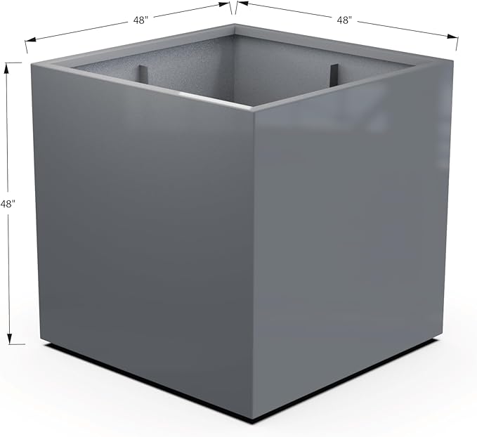 Plantercraft Powder-Coated Aluminum Planter Box - Square Cube - Metal All Weather | Indoor Outdoor | Made in USA | Fully Assembled