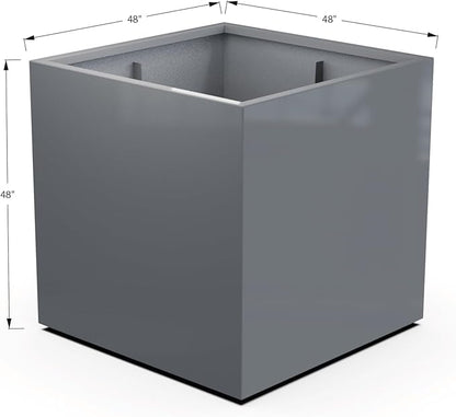 Plantercraft Powder-Coated Aluminum Planter Box - Square Cube - Metal All Weather | Indoor Outdoor | Made in USA | Fully Assembled