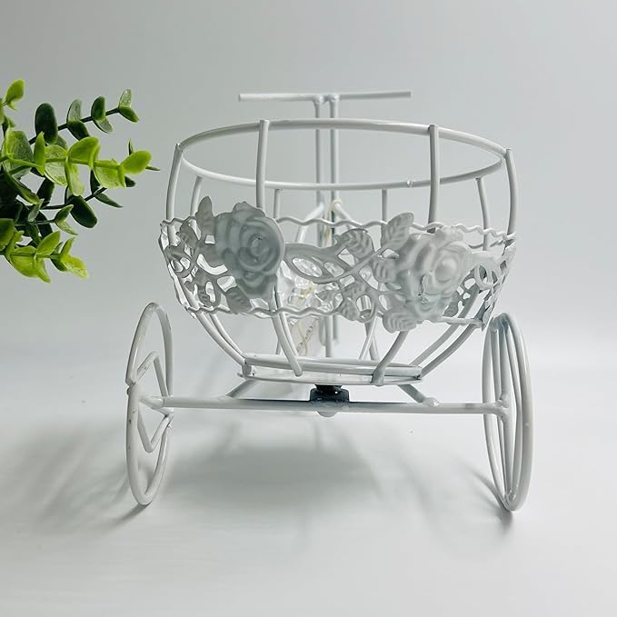 White Metal Antique Finish Mini Cycle Planter | All-Season Decorative Planter for Indoor & Outdoor Plants | Shabby Chic Garden Decor for Patio, Porch & Backyard | Thoughtful Gift