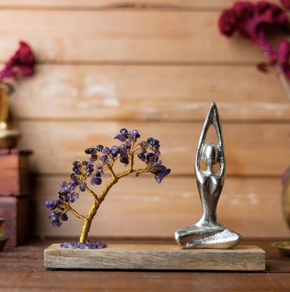RITUALISTIC Namaste Amethyst Quartz Crystal Tree of Life Handcrafted Feng Shui Gemstone Bonsai Tree Home Decor Items Wealth & Luck Showpiece Decorative Gifts for Vastu, House Warming