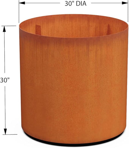 Plantercraft Large Round Corten Steel Planters for Outdoor Plants - 30x30 Inch Extra Large Outdoor Planter for Modern Patio, Deck, and Garden Landscapes
