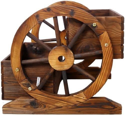 2-Tier Wooden Wagon Planter Box with Wheels – Farmhouse Rustic Garden Planter for Flowers, Herbs & Vegetables, Decorative Wooden Flower Cart for Patio, Garden & Balcony