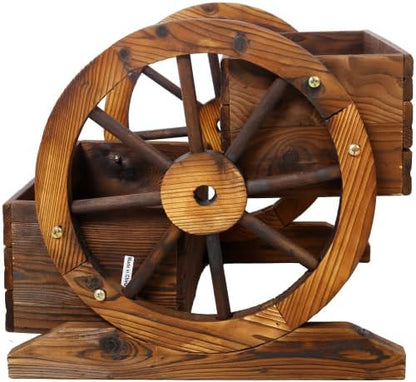 2-Tier Wooden Wagon Planter Box with Wheels – Farmhouse Rustic Garden Planter for Flowers, Herbs & Vegetables, Decorative Wooden Flower Cart for Patio, Garden & Balcony