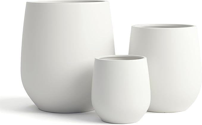 DTY Signature Mount Wilson Modern Indoor Outdoor Fiberstone Tapered Planter, Lightweight, Weather Resistant Garden Pot with Drainage Hole & Rubber Plug, Planter for Christmas Decor - White, Medium