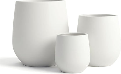 DTY Signature Mount Wilson Modern Indoor Outdoor Fiberstone Tapered Planter, Lightweight, Weather Resistant Garden Pot with Drainage Hole & Rubber Plug, Planter for Christmas Decor - White, Medium