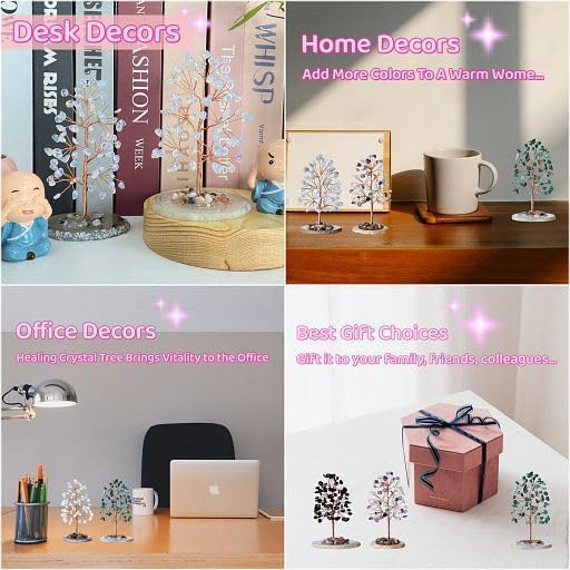 YATOJUZI Opal Crystal Trees Natural Crystals Stones Gemstones Tree Copper Wire Agate Base Tree of Life Feng Shui Decor Reiki Energy Lucky for Meditation Room Desk Home Decors Gifts for Women Men