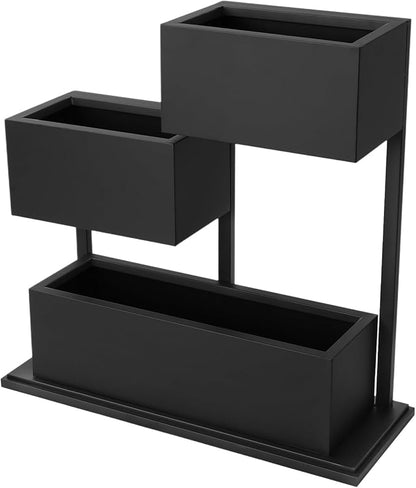 Geometric Metal Planter Box with Drainage Indoor Outdoor,Modern Black Steel Garden Planter 31.5x11.81x27.56in, Haevy Duty Raised Garden Bed Plant Pot for Patio Yard Garden Decoration