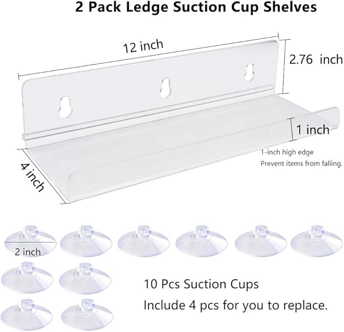 Acrylic Window Shelf Window Box Shelf Ledge Suction Cup Shelf Box (12 INCH)
