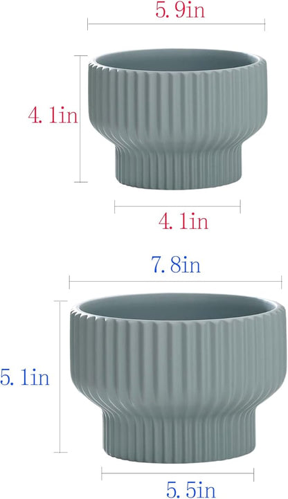 Puoyik 2 Piece Set of Flower Pots 8/6 inches, Ceramic Flower Pots with Drainage Holes, Indoor and Outdoor Plant Flower Planter (7.8/5.9 Blue)
